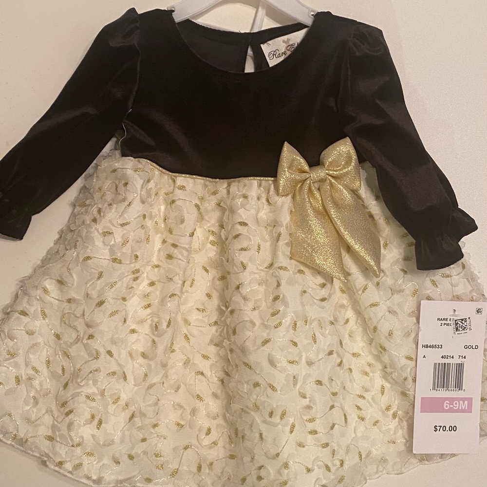 Rare Editions Gold Dress Size 6-9 Months